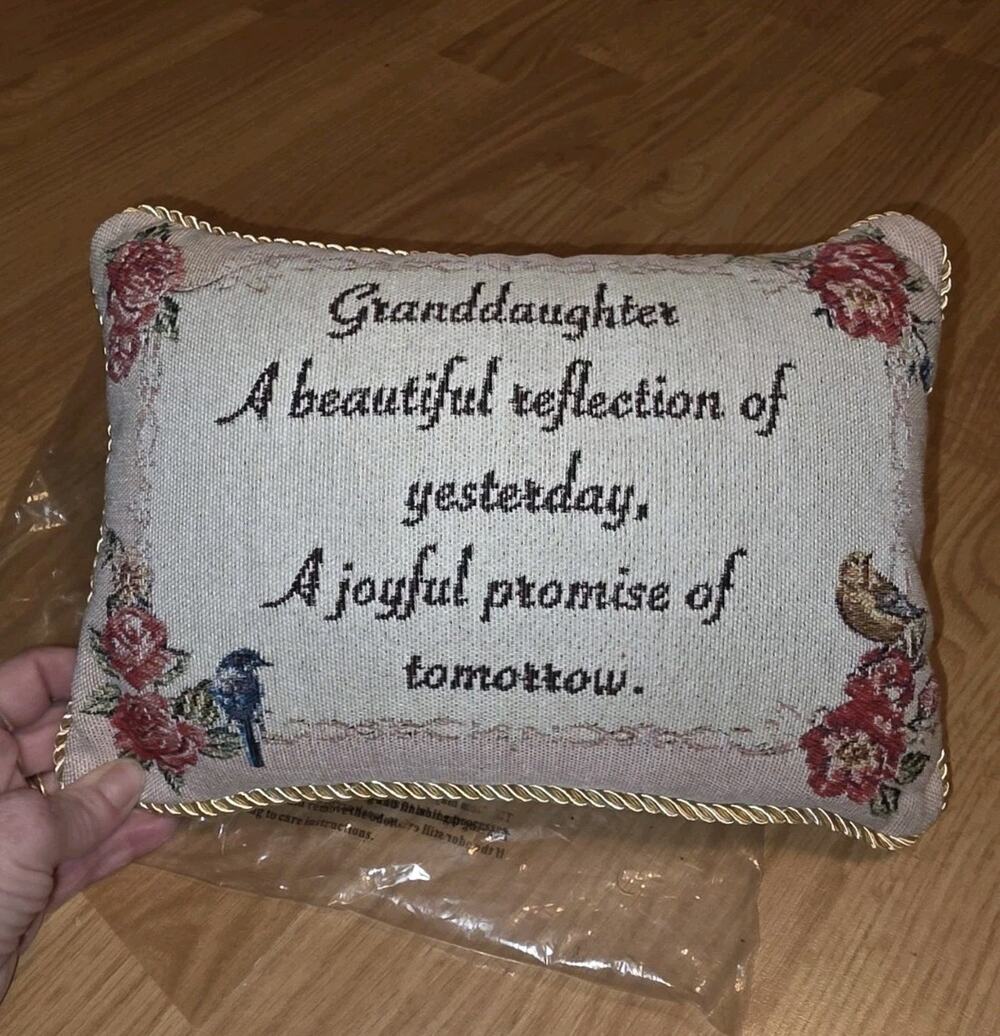 Vtg Granddaughter A Beautiful Reflection Floral Tapestry Throw Pillow New